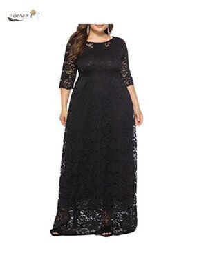 Womens Plus Size Floral Lace Maxi Dress 3/4 Sleeve Evening Party